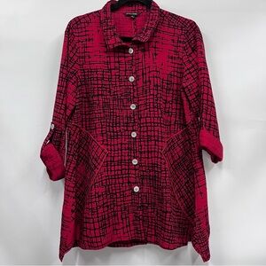 John Mark S Red Black Button-Down Shirt window pane long sleeve roll up tab